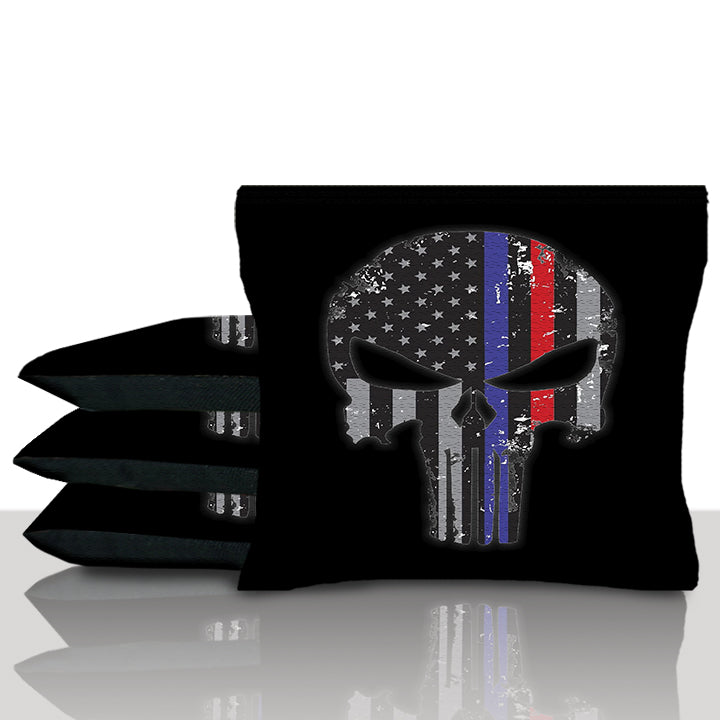 Red And Blue Line Punisher Skull Cornhole Bags