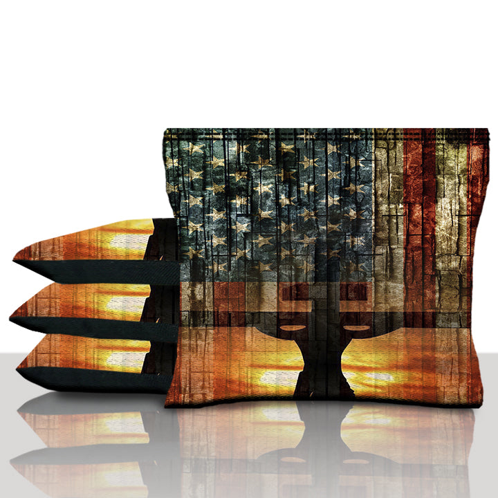 Cross Sunset American Flag Cornhole Bags