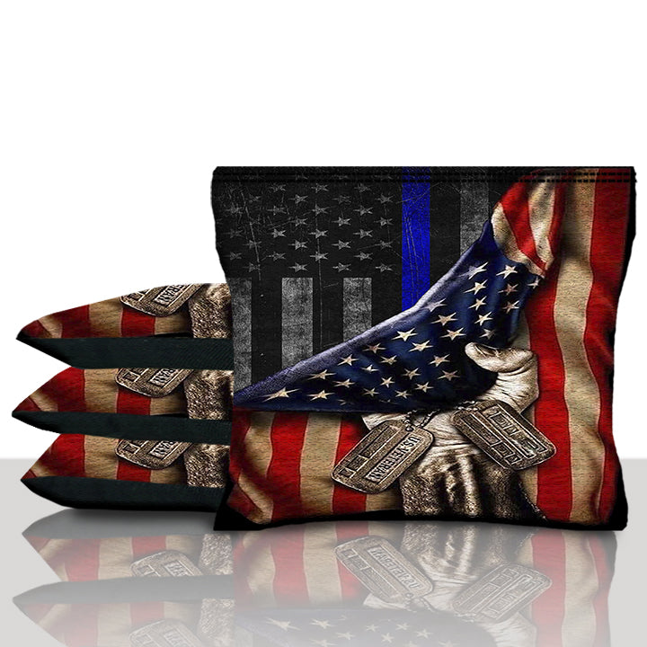 Blue Line American Flag Cornhole Bags