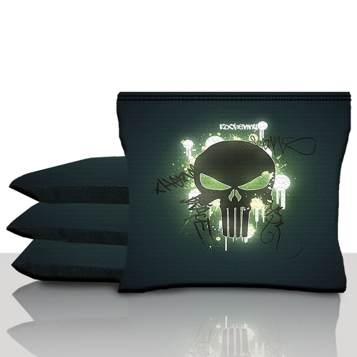 Neon Punisher Skull Cornhole Bags