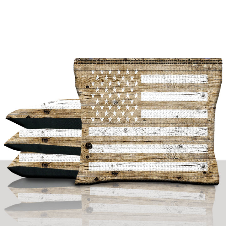 Wood American Flag Cornhole Bags