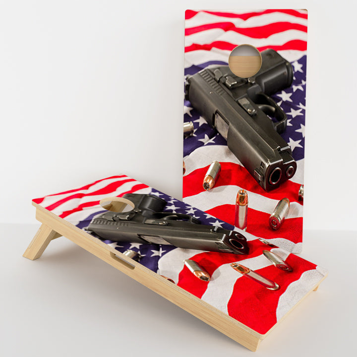 American Flag With Pistol Professional Cornhole Boards