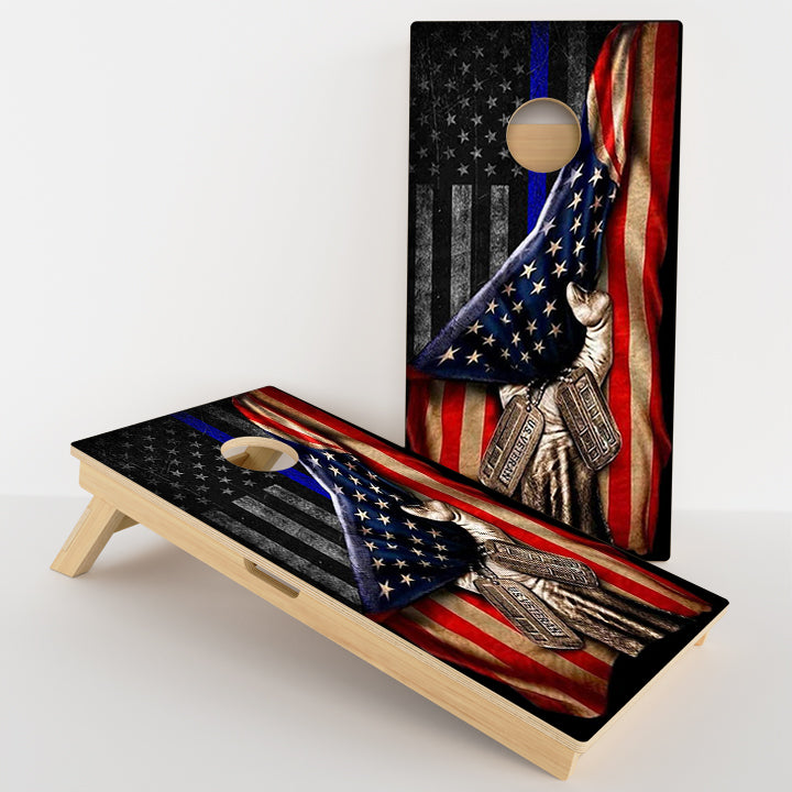 Pulled Blue Line American Flag Professional Cornhole Boards