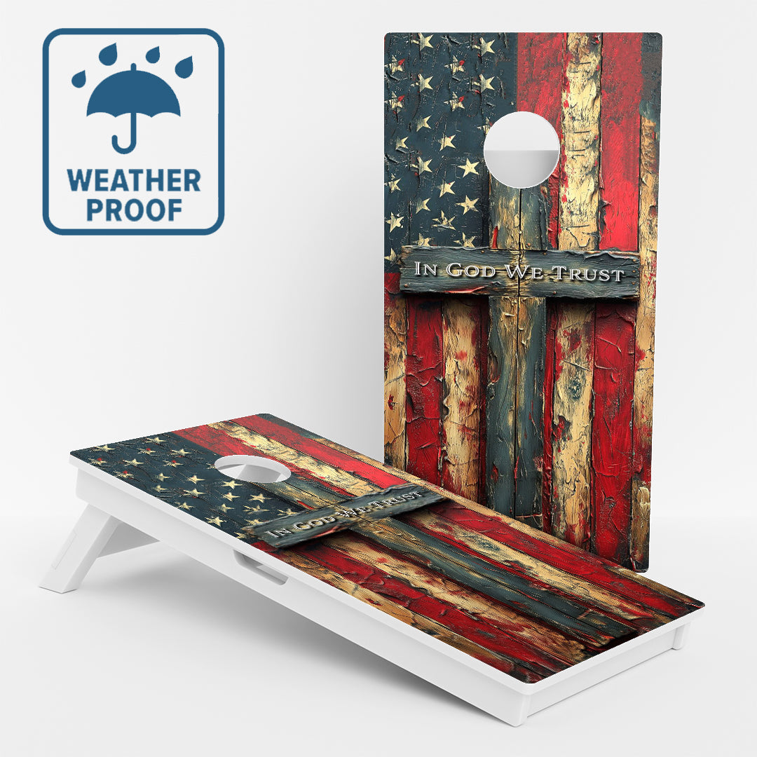 Weather Proof Patriotic Cross Cornhole Boards