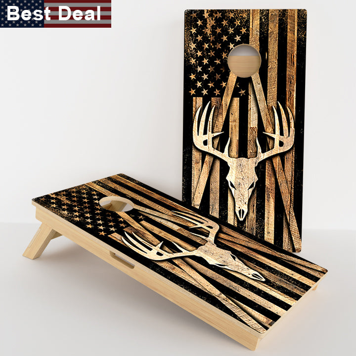 Deer Skull American Flag Professional Cornhole Boards