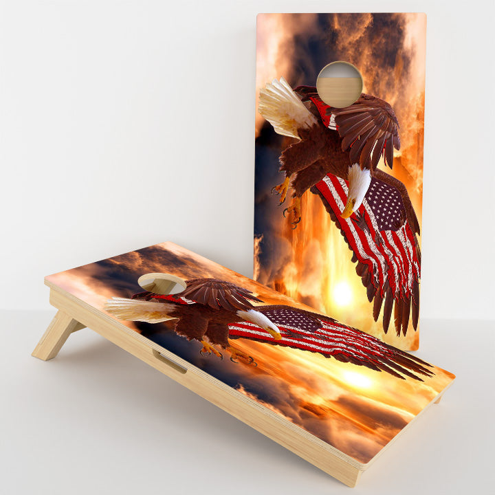 American Flag Bald Eagle Sunset Professional Cornhole Boards