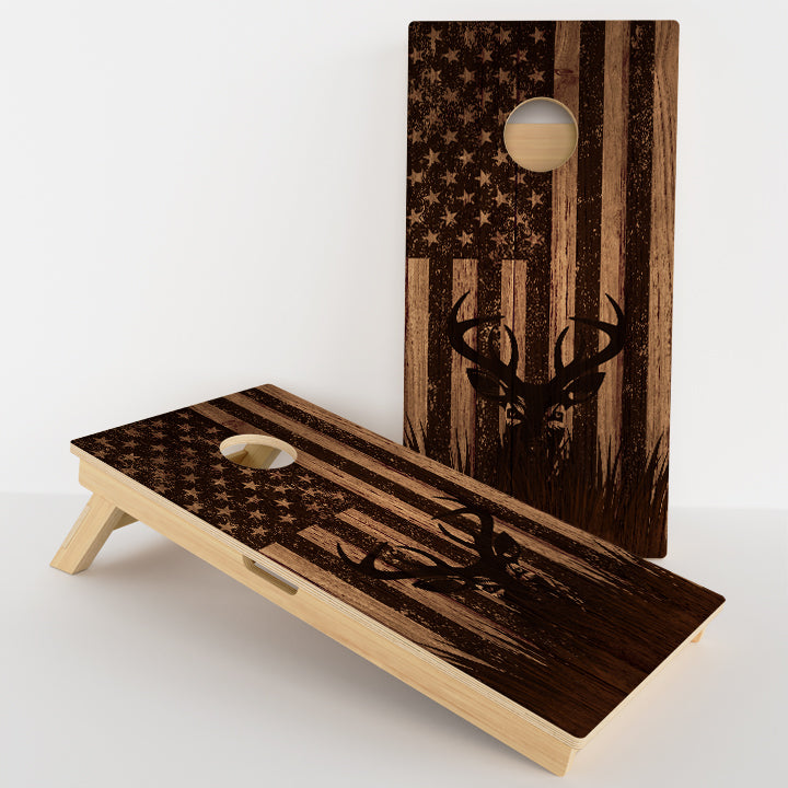 Wood Inspired American Deer Flag Professional Cornhole Boards