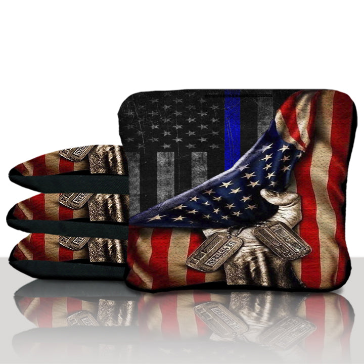 Blue Line American Flag Cornhole Bags