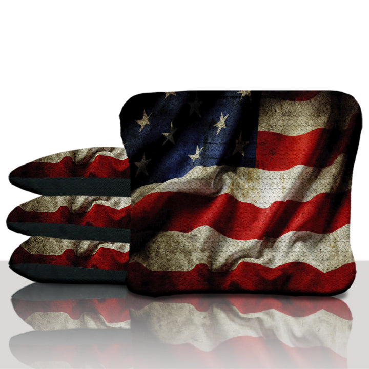 Wavy Vintage American Flag Cornhole Bags