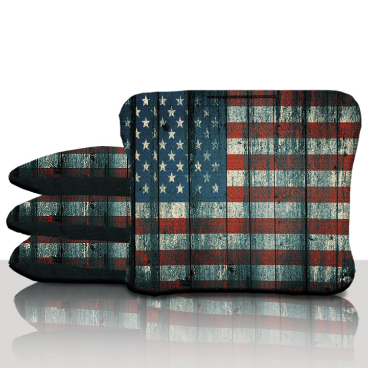 Wood Panel American Flag Cornhole Bags