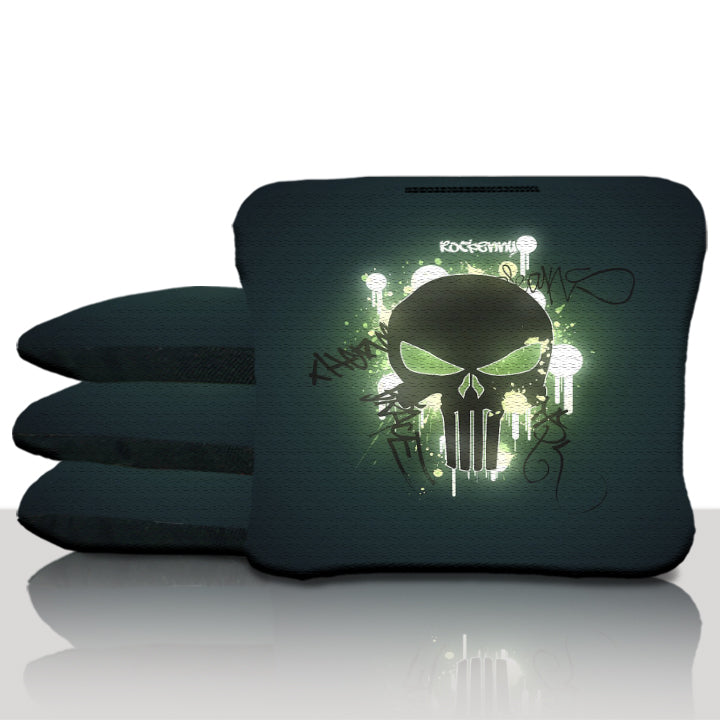 Neon Punisher Skull Cornhole Bags