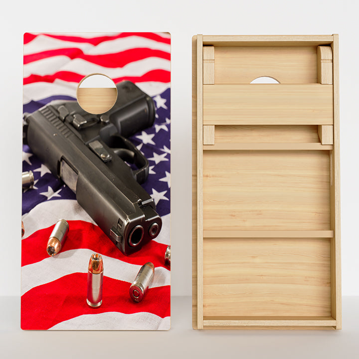 American Flag With Pistol Professional Cornhole Boards