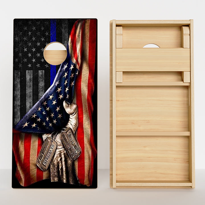 Pulled Blue Line American Flag Professional Cornhole Boards