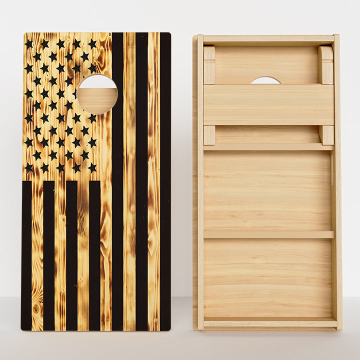 Wood Burnt American Flag Professional Cornhole Boards