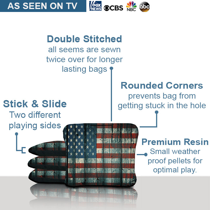 Wood Panel American Flag Cornhole Bags