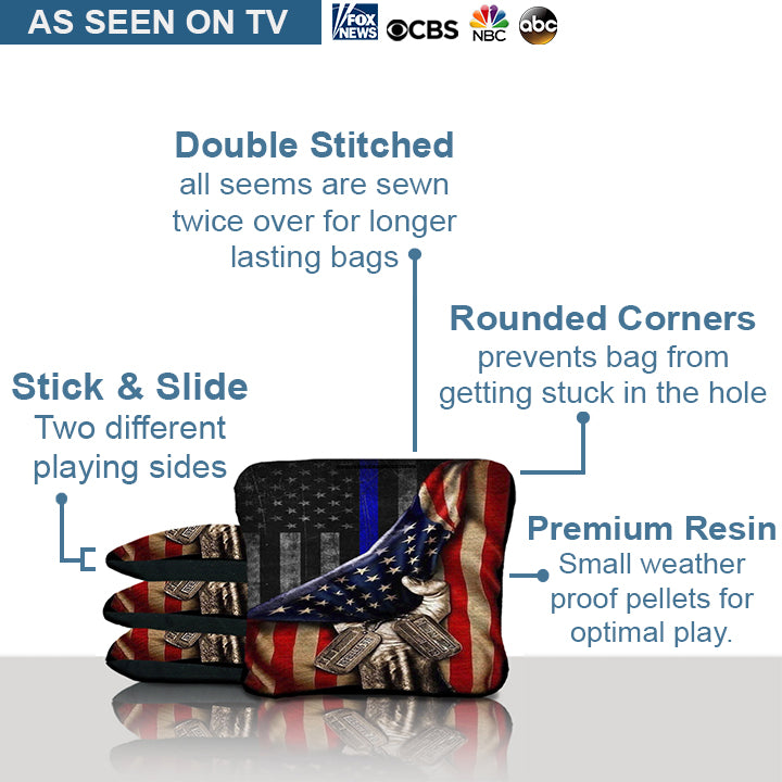 Blue Line American Flag Cornhole Bags